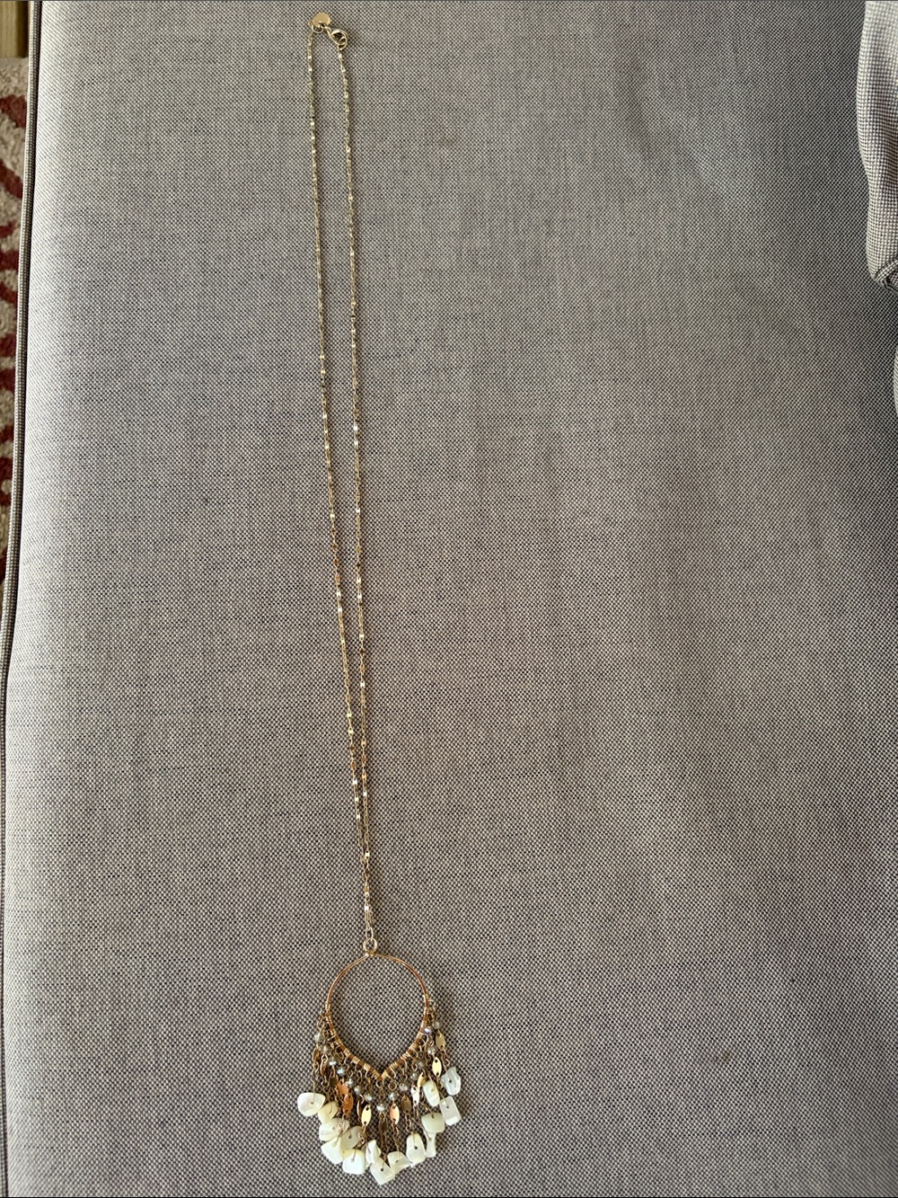 Express Gold-Tone Shell Fringe Pendant Necklace with White Shell Accents